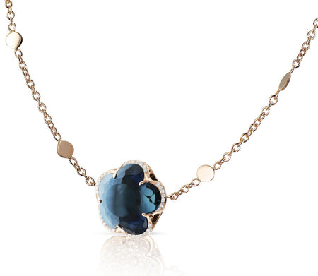 NECKLACE PETIT JOLI IN GOLD WITH WHITE AGATE ,LAPIS AND DIAMONDS