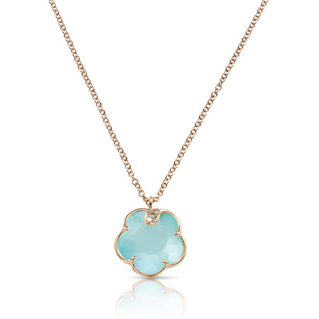 NECKLACE PETIT JOLI IN GOLD WITH PINK CHALCEDONY  AND DIAMONDS