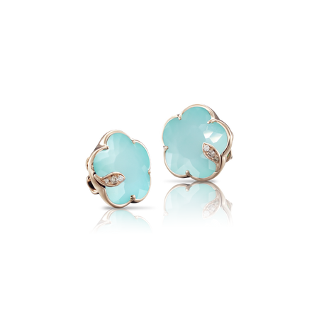 EARRINGS PETIT JOLI IN GOLD PINK CHALCEDONY AND DIAMONDS