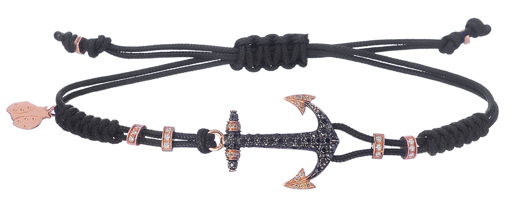 BRACELET WITH ANCHOR IN ROSE GOLD WITH BLACK AND WHITE DIAMONDS