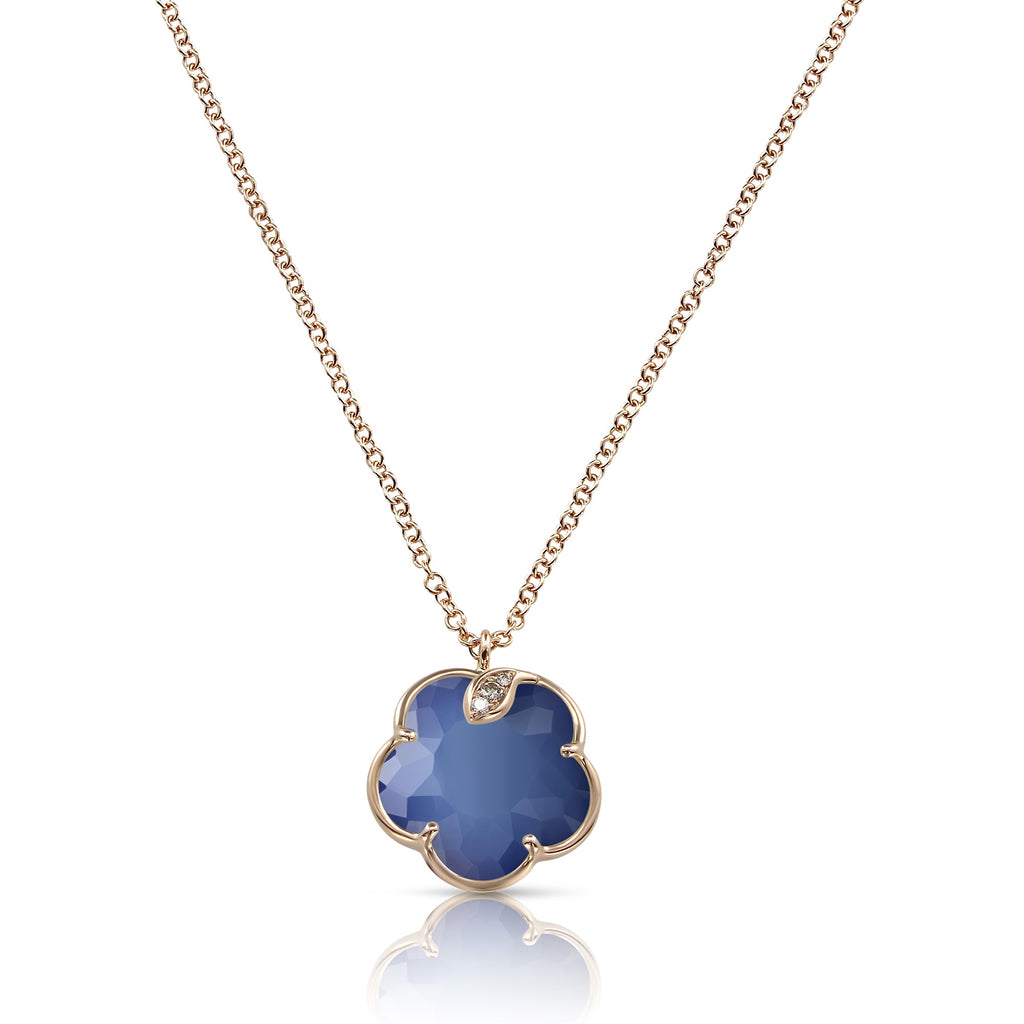 NECKLACE PETIT JOLI IN GOLD WITH WHITE AGATE ,LAPIS AND DIAMONDS