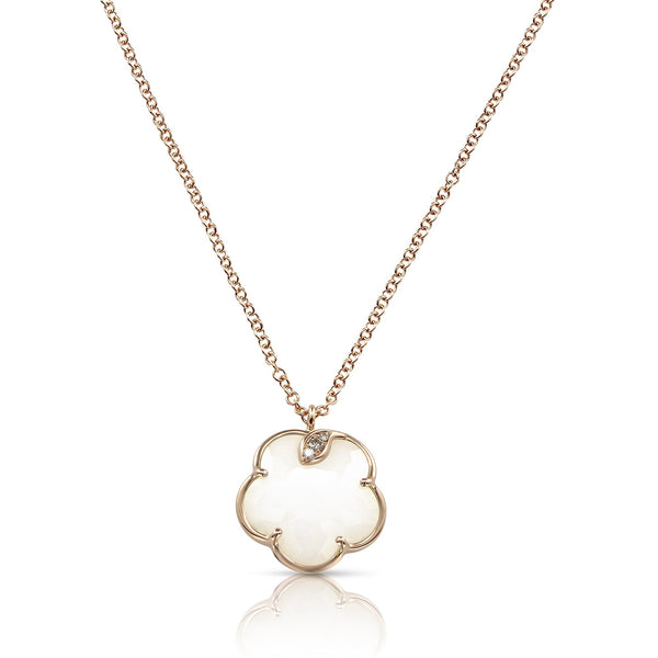 NECKLACE PETIT JOLI IN GOLD WITH WHITE AGATE AND DIAMONDS