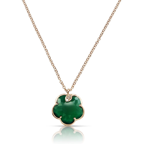 NECKLACE PETIT JOLI IN GOLD GREEN AGATE AND DIAMONDS