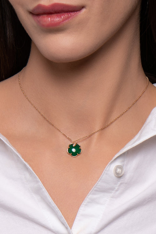 NECKLACE PETIT JOLI IN GOLD WITH GREEN AGATE AND DIAMONDS