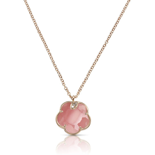 NECKLACE PETIT JOLI IN GOLD WITH PINK CHALCEDONY  AND DIAMONDS