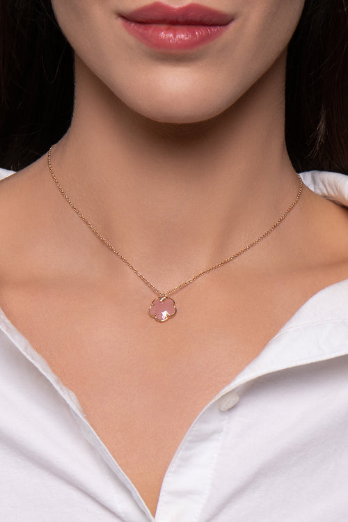 NECKLACE PETIT JOLI IN GOLD PINK CHALCEDONY  AND DIAMONDS