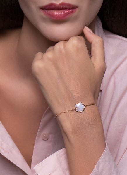 BRACELET PETIT JOLI IN GOLD WHITE AGATE AND DIAMONDS