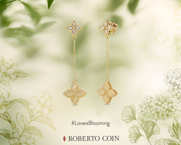 EARRINGS PRINCESS FLOWER IN GOLD WITH DIAMONDS