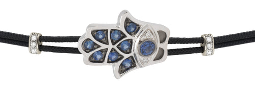BRACELET WITH FATIMA HAND IN GOLD WITH BLUE SAPPHIRES