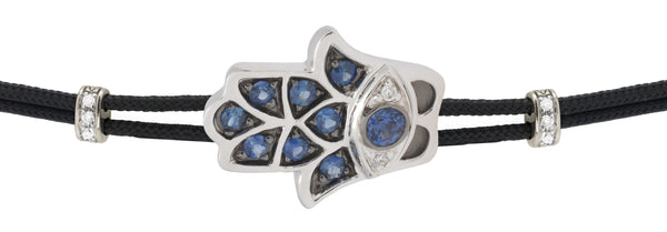 BRACELET WITH FATIMA HAND IN GOLD WITH BLUE SAPPHIRES