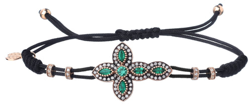 BRACELET WITH CROSS IN GOLD WITH DIAMONDS AND EMERALDS