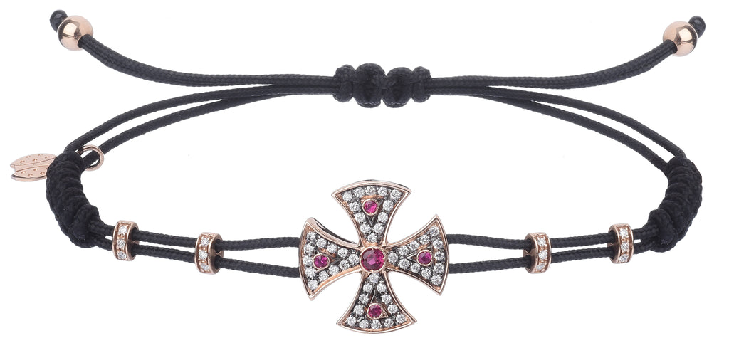 BRACELET WITH TEMPLAR CROSS IN GOLD WITH DIAMONDS AND RUBIES