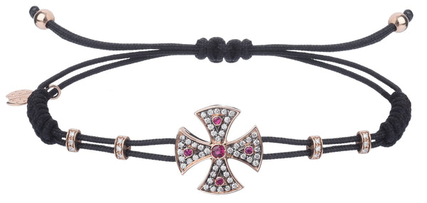 BRACELET WITH TEMPLAR CROSS IN GOLD WITH DIAMONDS AND RUBIES