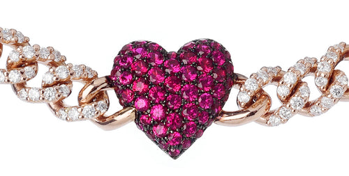 BRACELET WITH HEART IN GOLD WITH RUBIES AND DIAMONDS