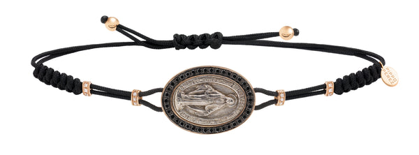 BRACELET WITH THE HOLY VIRGIN IN GOLD AND BLACK DIAMONDS