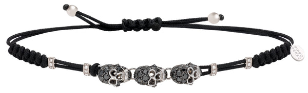 BRACELET WITH 3 SKULLS IN GOLD AND BLACK DIAMONDS