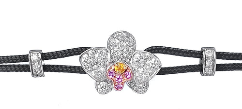 BRACELET WITH ORCHID IN GOLD WITH DIAMONDS AND PINK SAPPHIRES