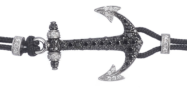 BRACELET WITH ANCHOR IN WHITE GOLD WITH BLACK AND WHITE DIAMONDS