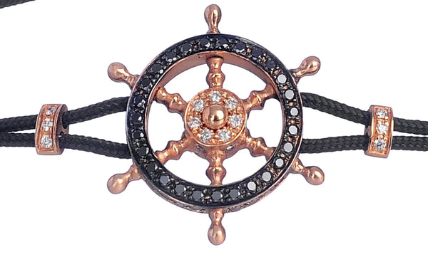 BRACELET WITH HELM IN GOLD AND BLACK,WHITE AND BROWN DIAMONDS