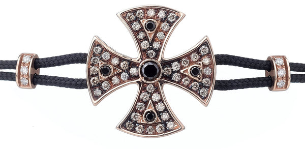 BRACELET WITH TEMPLAR CROSS IN GOLD WITH WHITE AND BLACK DIAMONDS