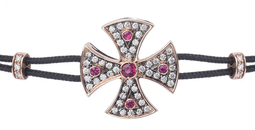 BRACELET WITH TEMPLAR CROSS IN GOLD WITH DIAMONDS AND RUBIES