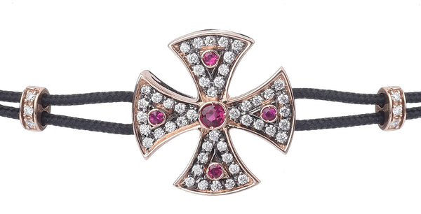 BRACELET WITH TEMPLAR CROSS IN GOLD WITH DIAMONDS AND RUBIES
