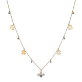 NECKLACE IN GOLD WITH DIAMONDS BEE AND FOUR-LEAF CLOVER CHARMS