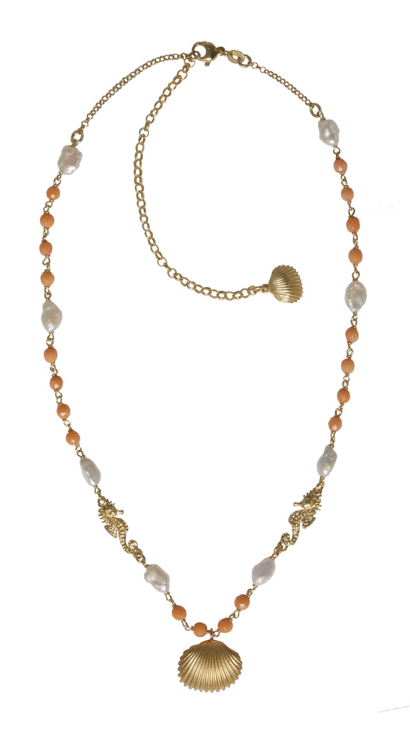 NECKLACE IN SILVER WITH AGATE AND PEARLS