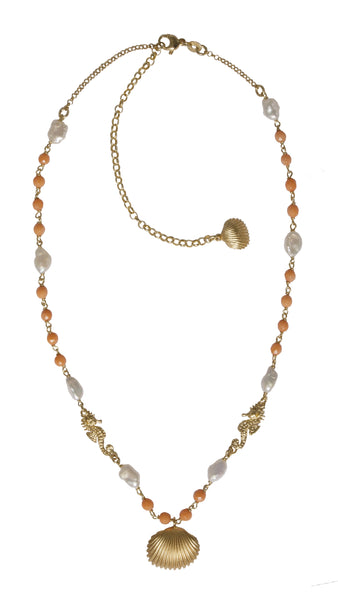 NECKLACE IN SILVER WITH AGATE AND PEARLS