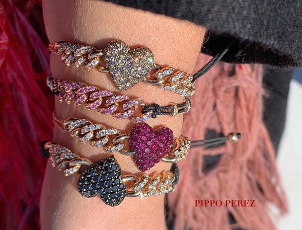 BRACELET WITH HEART IN GOLD WITH RUBIES AND DIAMONDS