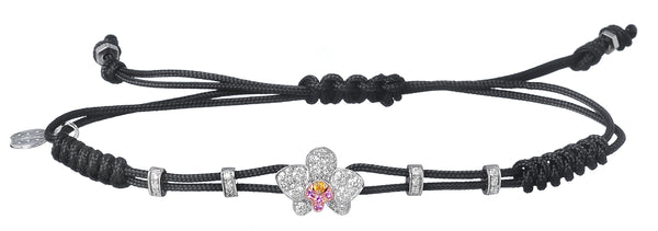 BRACELET WITH ORCHID IN GOLD WITH DIAMONDS AND PINK SAPPHIRES
