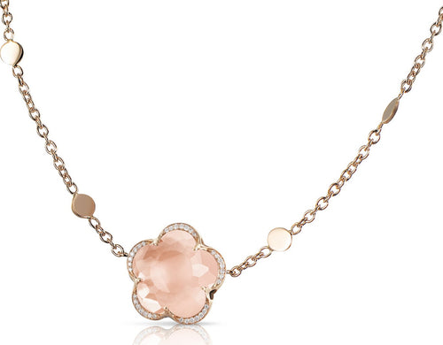 NECKLACE BON TON IN GOLD WITH ROSE QUARTZ AND DIAMONDS