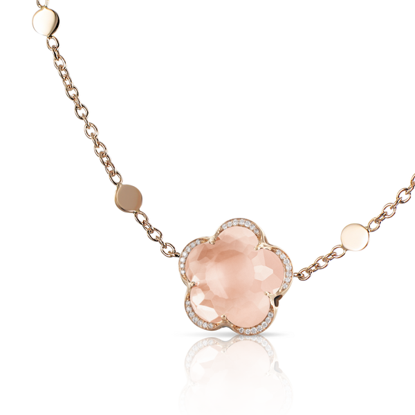 NECKLACE BON TON IN GOLD WITH ROSE QUARTZ AND DIAMONDS