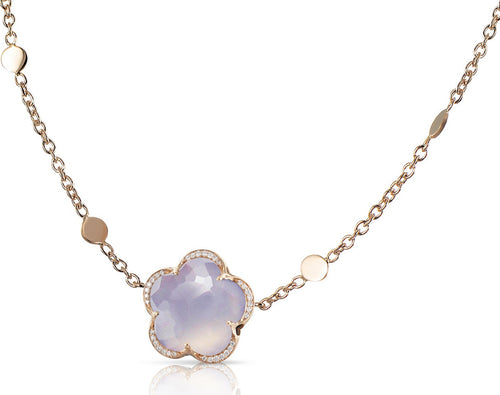 NECKLACE BON TON IN GOLD WITH BLUE CHALCEDONY AND DIAMONDS