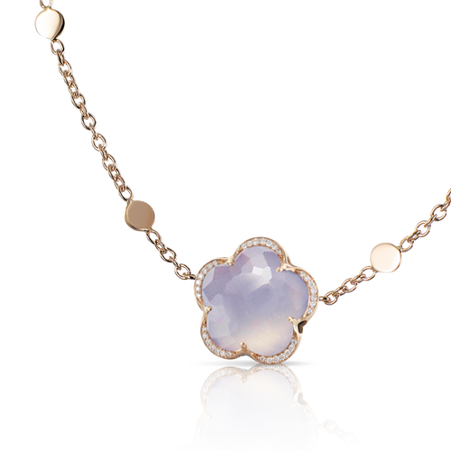 NECKLACE BON TON IN GOLD WITH BLUE CHALCEDONY AND DIAMONDS