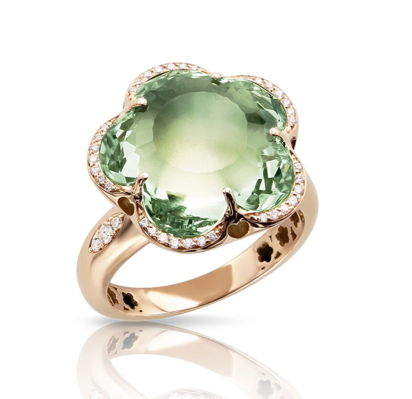 RING BON TON IN GOLD WITH PRASIOLITE AND DIAMONDS