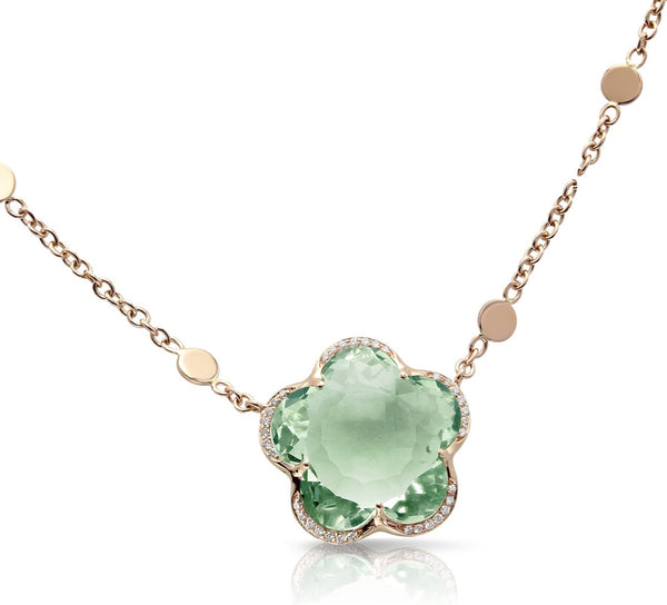 NECKLACE BON TON IN GOLD WITH PRASIOLITE AND DIAMONDS