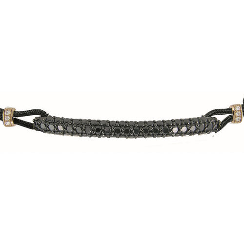 BRACELET WITH ROUNDED BAR IN GOLD AND BLACK DIAMONDS