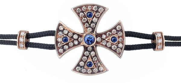 BRACELET WITH TEMPLAR CROSS IN GOLD WITH DIAMONDS AND BLUE SAPPHIRES