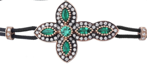 BRACELET WITH CROSS IN GOLD WITH DIAMONDS AND EMERALDS