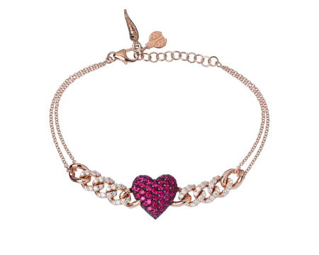 BRACELET WITH HEART  AND  WINGS IN GOLD WITH RUBIES AND DIAMONDS
