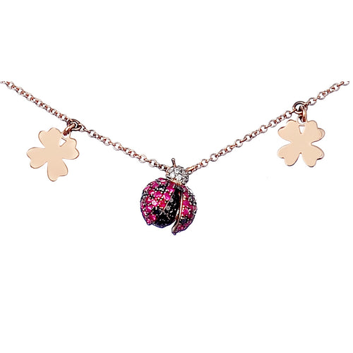 NECKLACE IN GOLD WITH RUBIES LADYBUG AND LUCKY CHARMS
