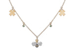 NECKLACE IN GOLD WITH DIAMONDS BEE AND FOUR-LEAF CLOVER CHARMS