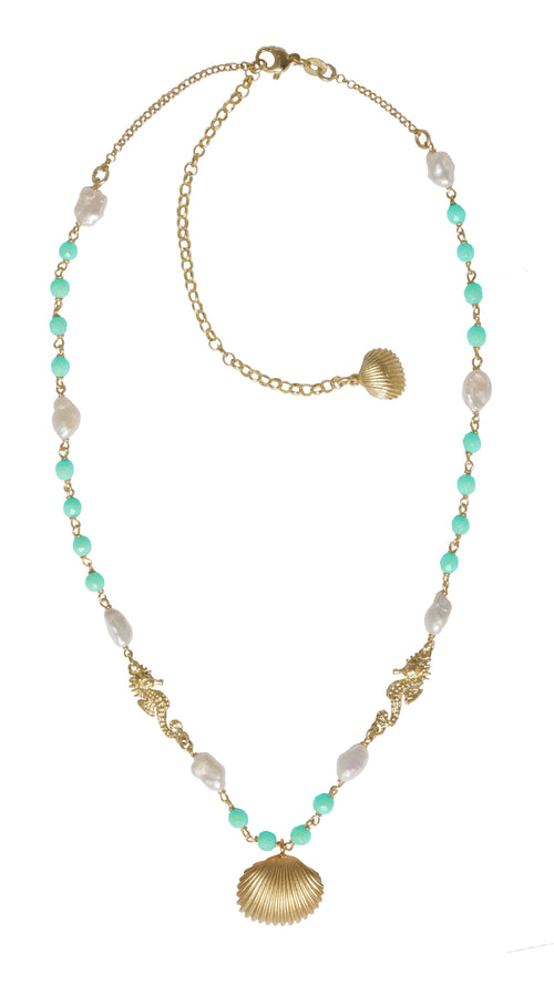 NECKLACE IN SILVER WITH TURQUOISE AND PEARLS
