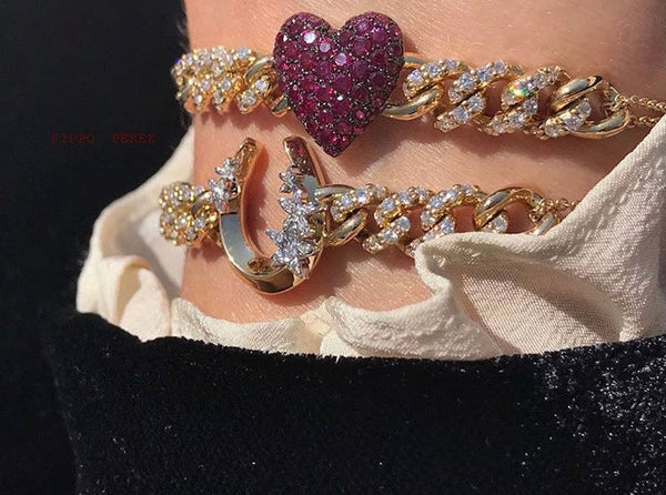 BRACELET WITH HEART IN GOLD WITH RUBIES AND DIAMONDS