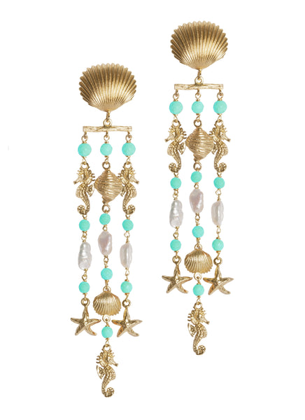 EARRINGS IN SILVER WITH TURQUOISE AND PEARLS