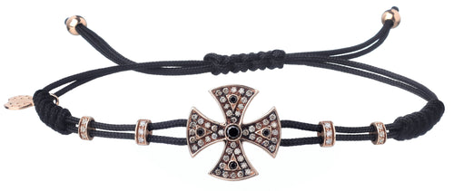 BRACELET WITH TEMPLAR CROSS IN GOLD WITH WHITE AND BLACK DIAMONDS